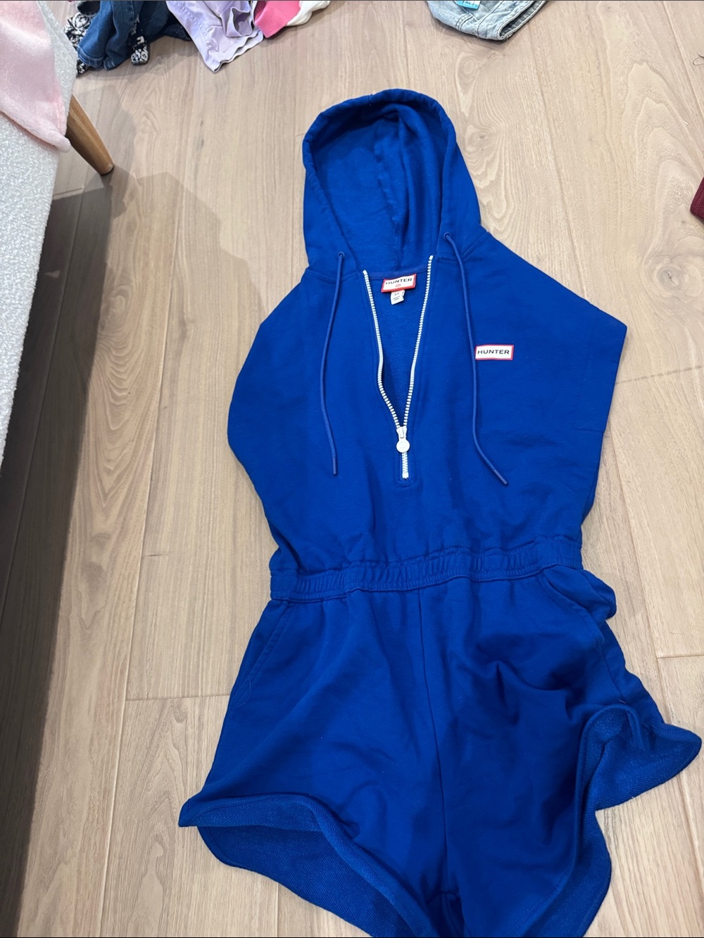 Hunter Cobalt Blue Hooded Half-Zip Romper